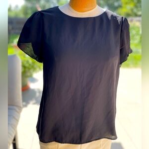 Elegant Black Sheer Women's Top Size 14 Large short sleeve cute goth L tulip